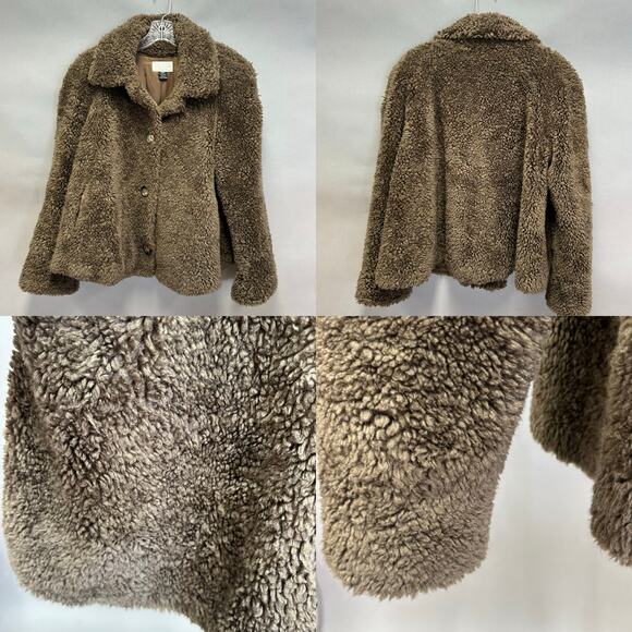Caché Brown Teddy Sherpa Coat Jacket Size Medium Plush Faux Shearling Button - Picture 14 of 16
